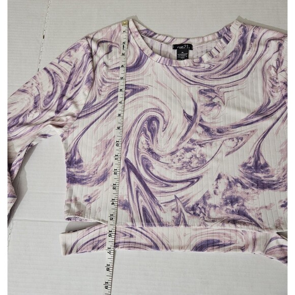 Rue 21 Womens Size XL Cut Out Waist Crop Long Sleeve Retro Tie-dye Y2K Abstract - Picture 8 of 9